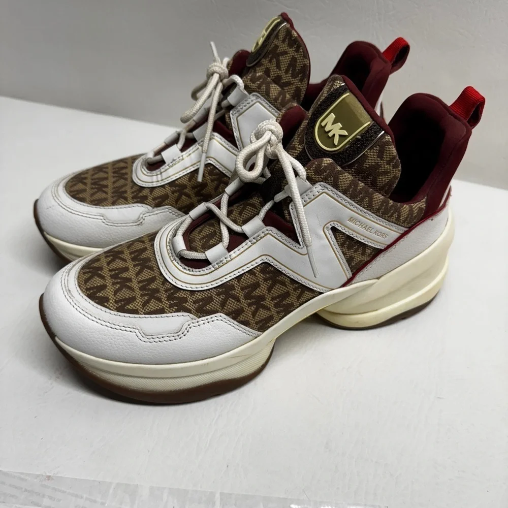 Michael Kors women Olympia platform Brown and White Sneakers size 11